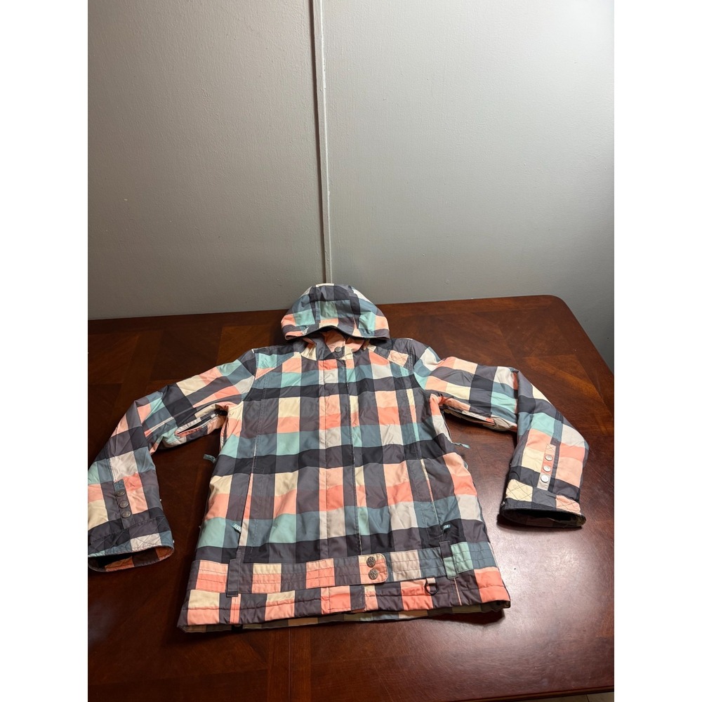 Roxy 10K Snowboard Ski‎ Jacket Plaid Geometric Hooded Youth XL TX Winter Coat